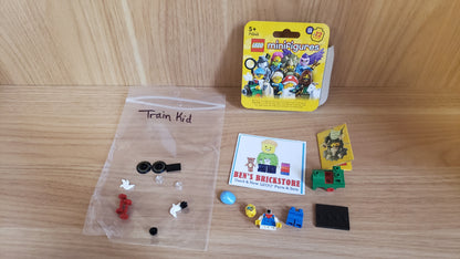 New, Complete LEGO® Collectible Minifigures Set col25-10 - Train Kid, Series 25 (Complete Set with Stand and Accessories)