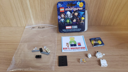New, Complete LEGO® Collectible Minifigures Set colmar2-3 - Mr. Knight, Marvel Studios, Series 2 (Complete Set with Stand and Accessories)