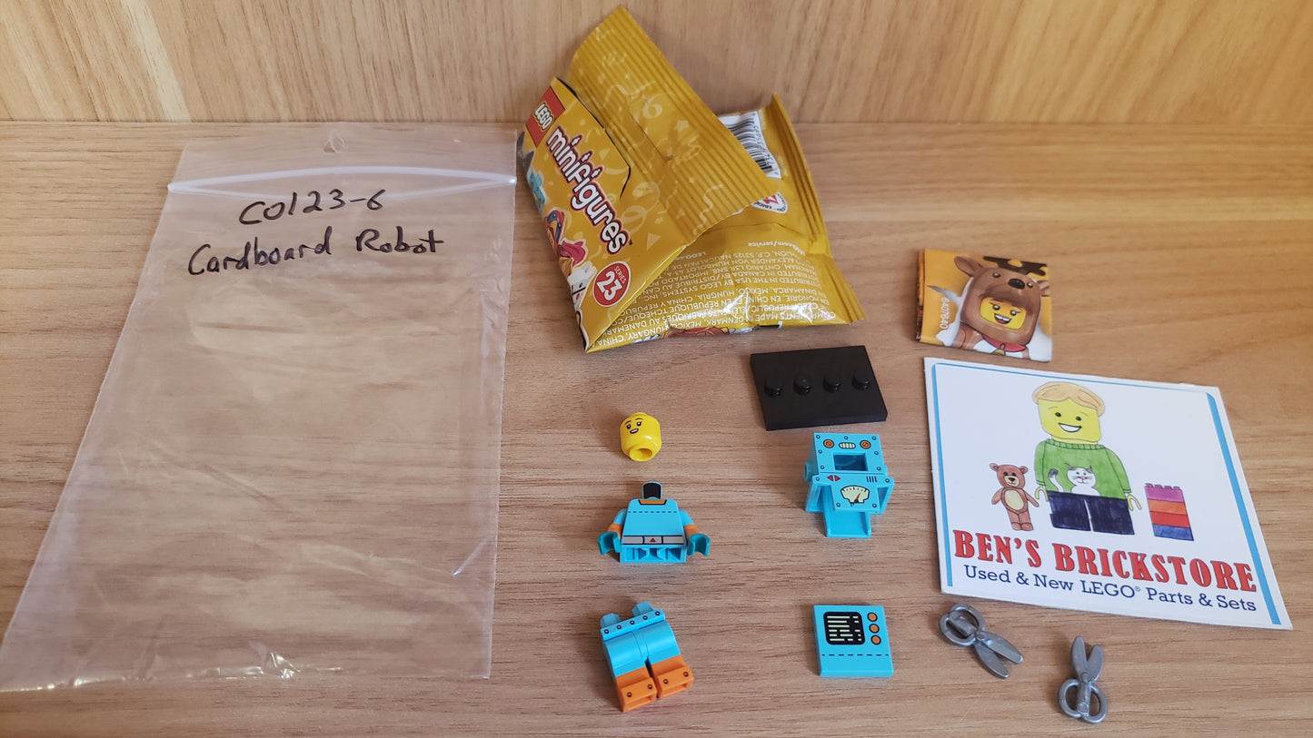 New, Complete LEGO® Collectible Minifigures col23-6 - Cardboard Robot, Series 23 (Complete Set with Stand and Accessories)