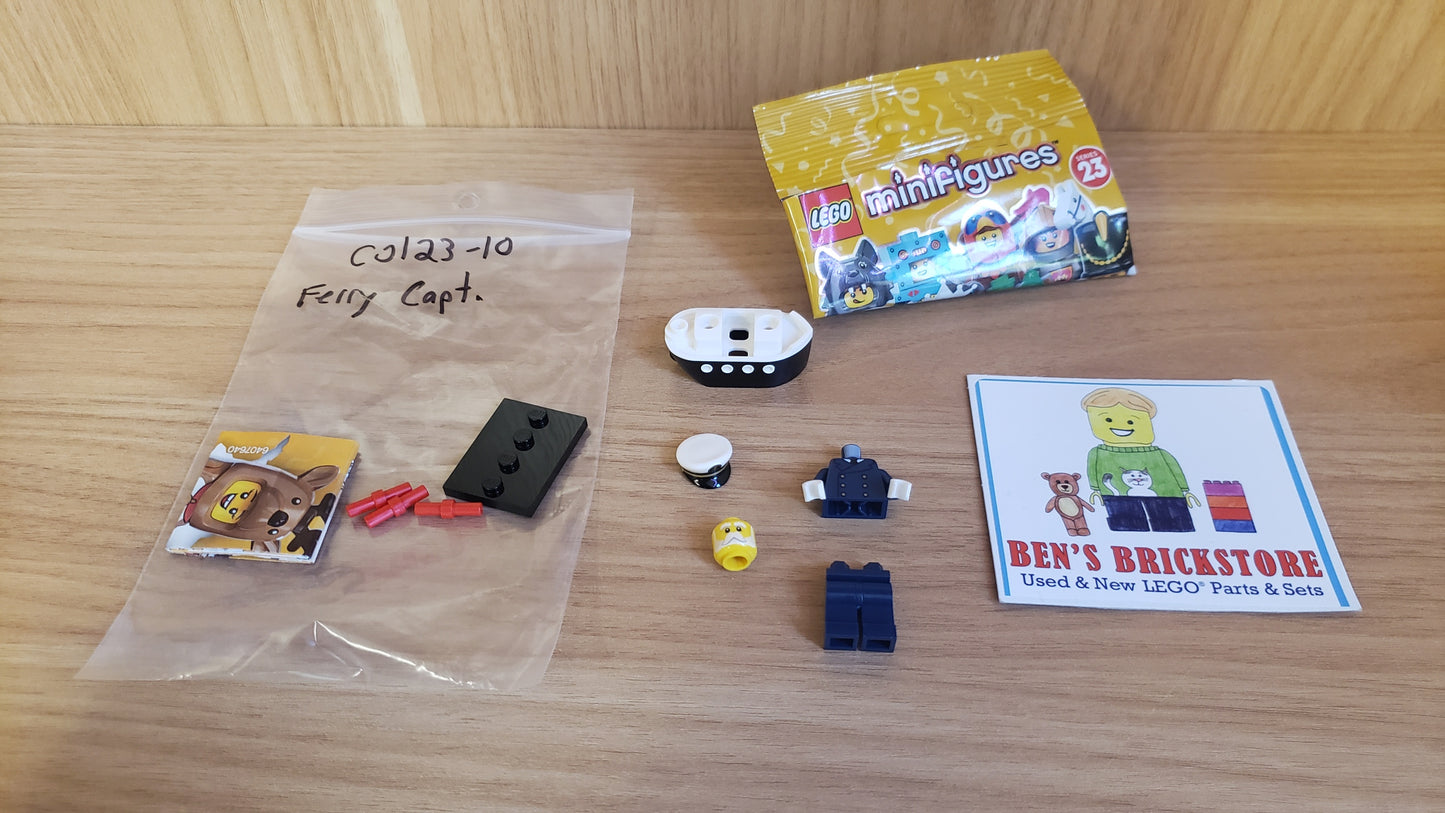 New, Complete LEGO® Collectible Minifigures Set col23-10 - Ferry Captain, Series 23 (Complete Set with Stand and Accessories)