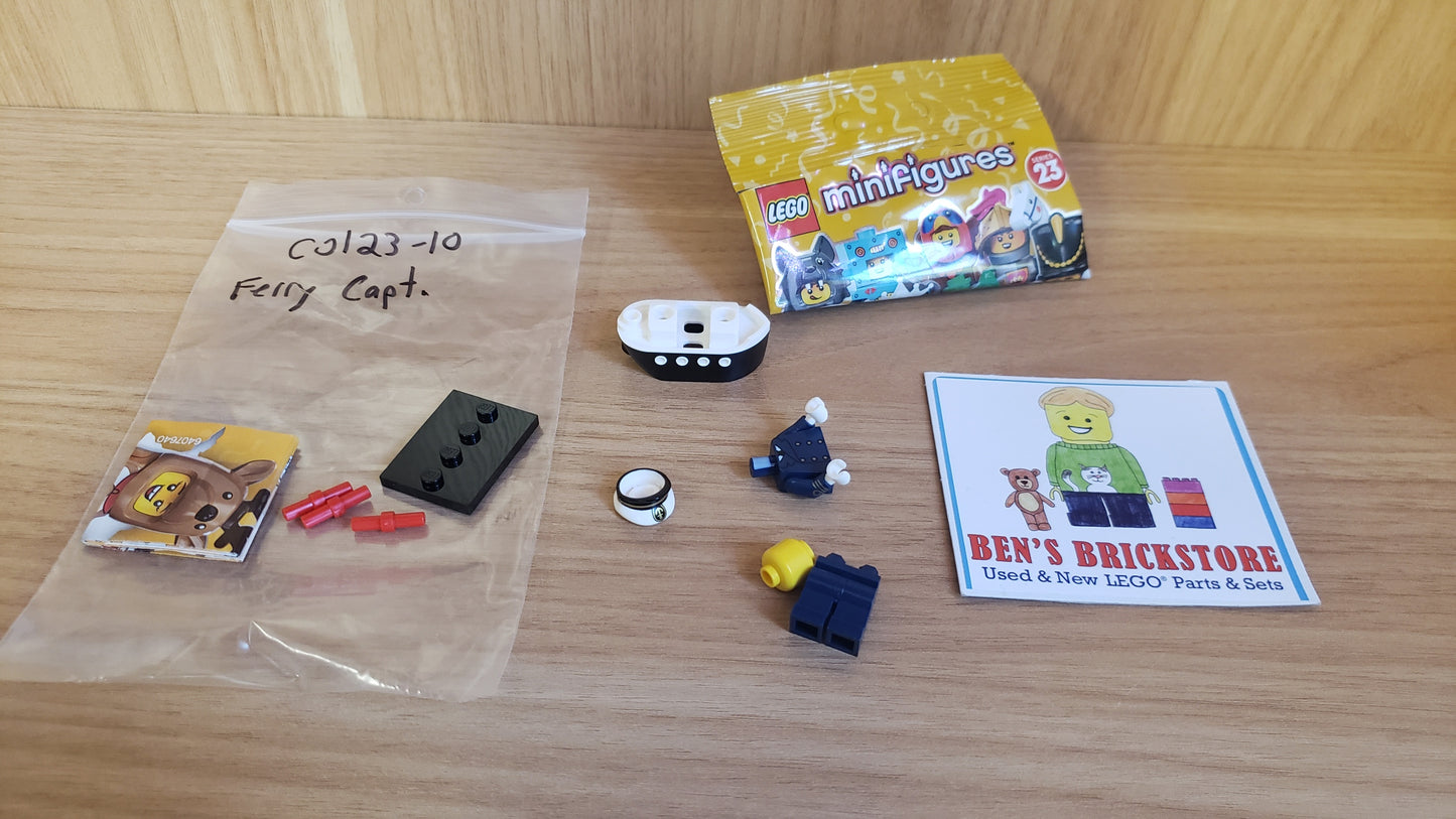 New, Complete LEGO® Collectible Minifigures Set col23-10 - Ferry Captain, Series 23 (Complete Set with Stand and Accessories)
