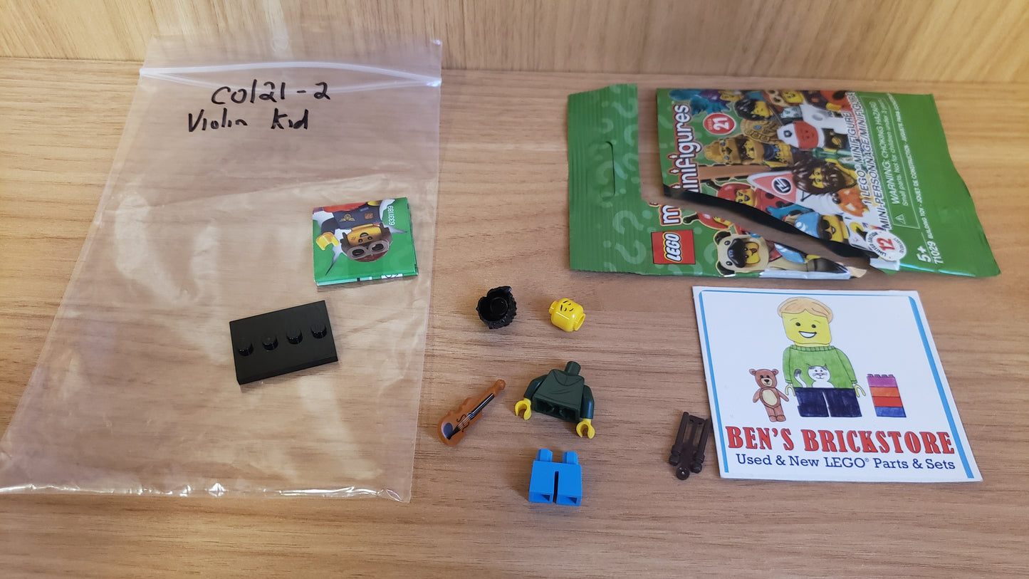 New, Complete LEGO® Collectible Minifigures Set col21-2 - Violin Kid, Series 21 (Complete Set with Stand and Accessories)