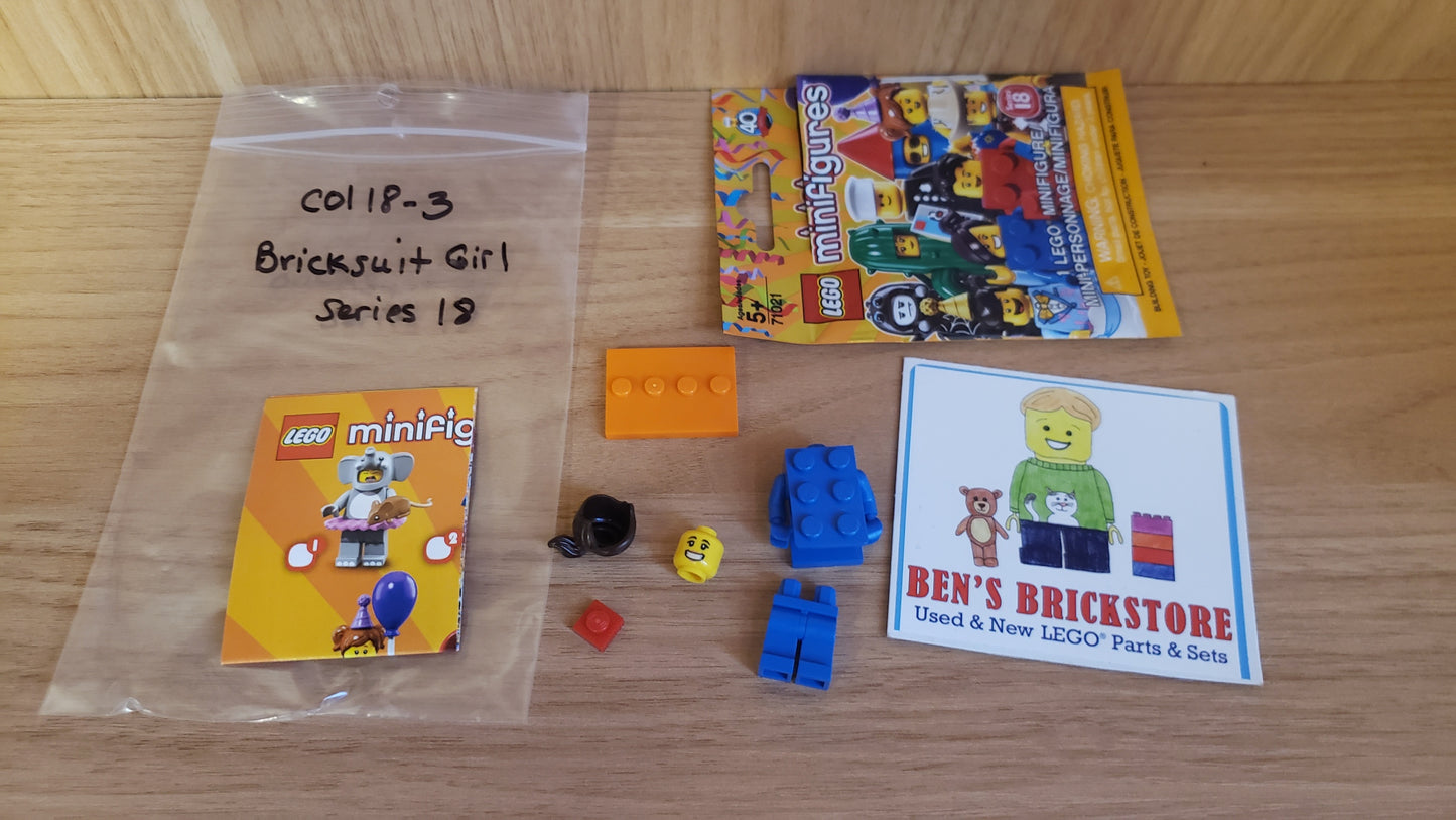 New, Complete  LEGO® Collectible Minifigures Set col18-3 - Brick Suit Girl, Series 18 (Complete Set with Stand and Accessories)