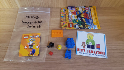 New, Complete  LEGO® Collectible Minifigures Set col18-3 - Brick Suit Girl, Series 18 (Complete Set with Stand and Accessories)