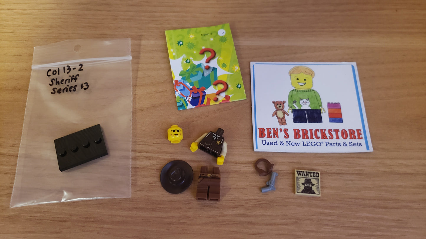 New, INCOMPLETE LEGO® Collectible Minifigures Set col13-2 - Sheriff, Series 13 (Complete Set with Stand and Accessories)