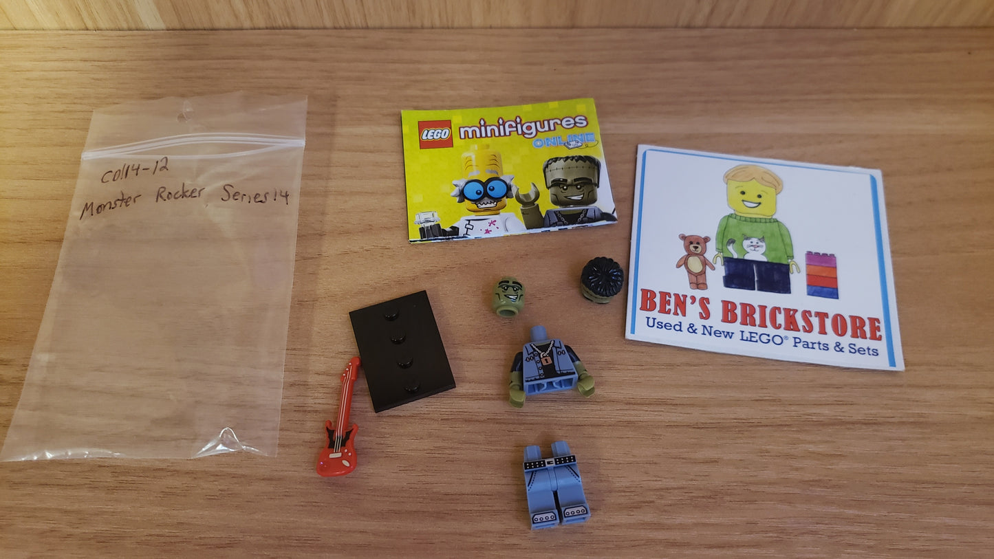 New, INCOMPLETE LEGO® Collectible Minifigures Set col14-12 - Monster Rocker, Series 14 (Complete Set with Stand and Accessories)