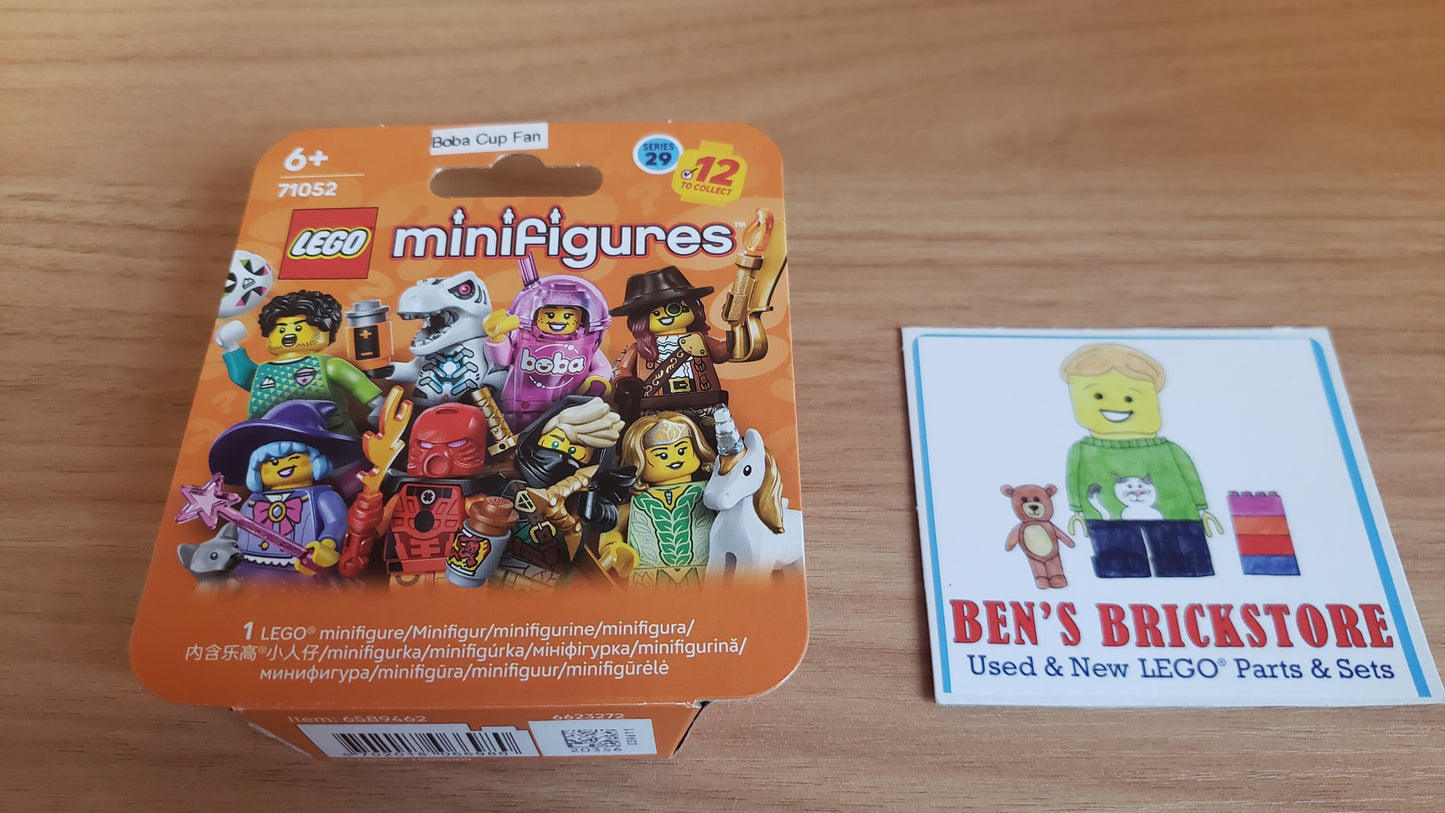 New, Sealed LEGO® Collectible Minifigures Set col29-5 Boba Cup Fan, Series 29 (Complete Set with Stand and Accessories)