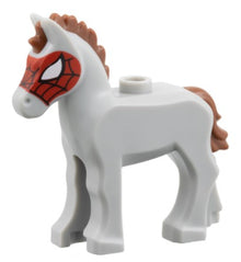 Part 82445pb05 - Horse, Baby Foal with Stud on Back with Molded Reddish Brown Mane and Tail and Printed Large White Eyes and Red Spider Web Mask Pattern (Marvel Widow)